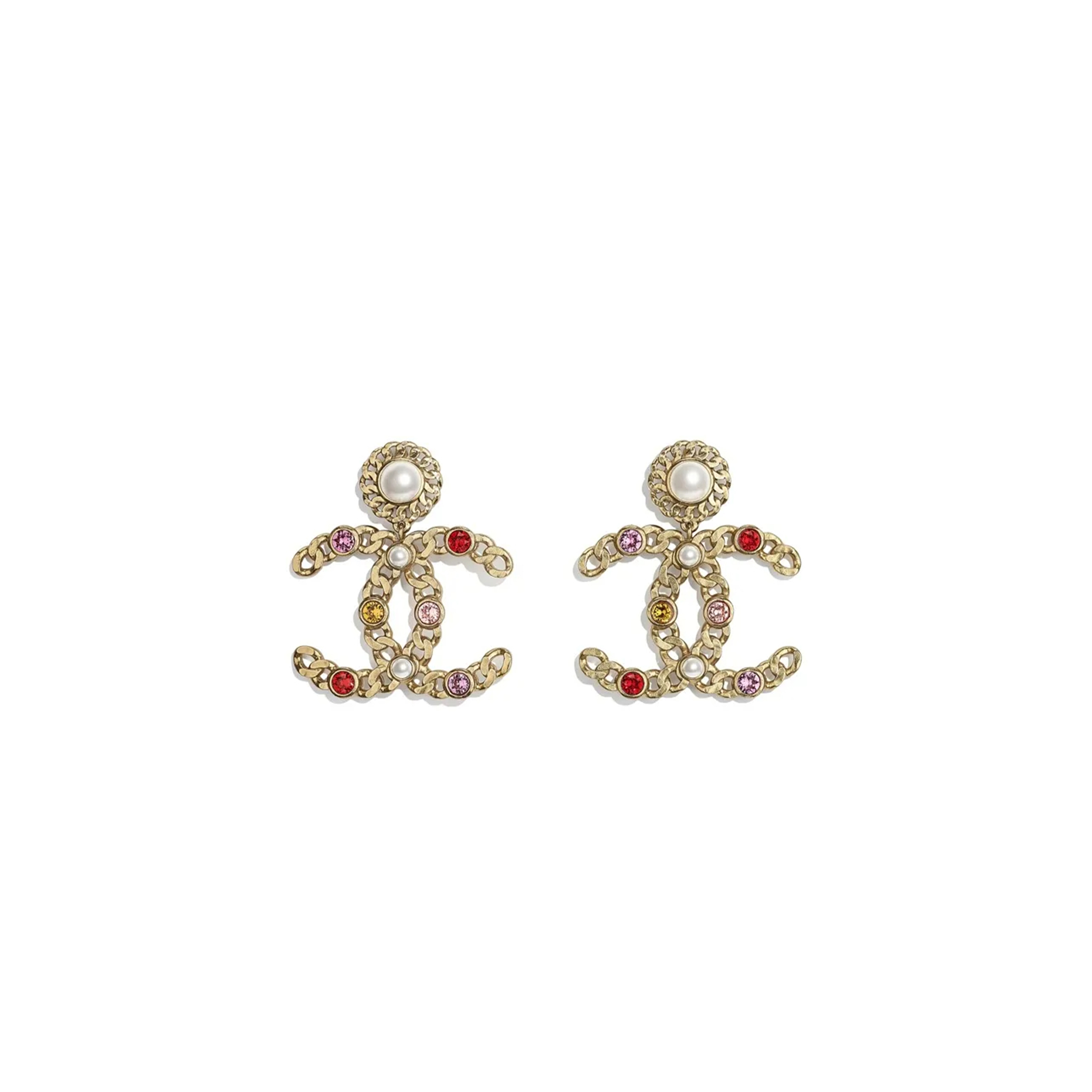 CHANEL CC PEARL CRYSTAL CHAIN DROP EARRINGS AB5680
